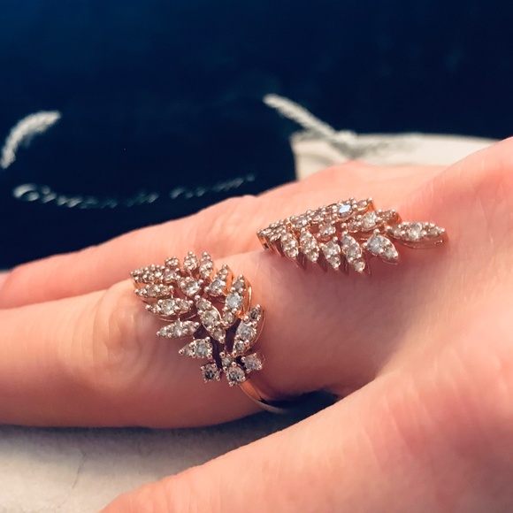 Solid Rose Gold & Genuine Diamond Asa Bypass Ring - Picture 6 of 15